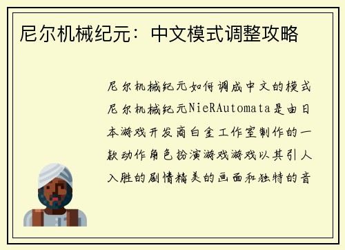 尼尔机械纪元：中文模式调整攻略